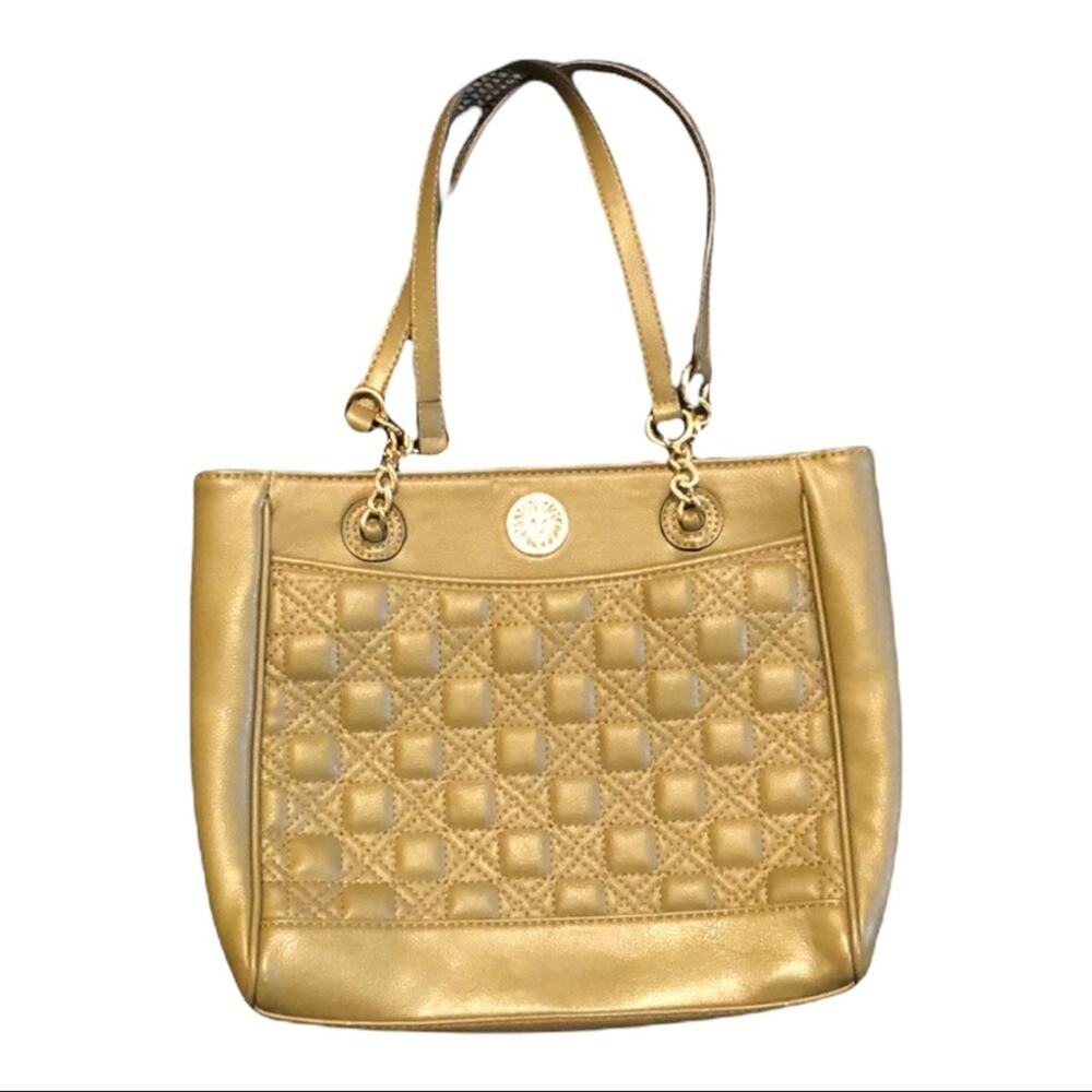 Anne Klein Purse Green and Gold Quilted Pattern Bag